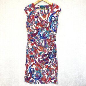 Classic Ralph Lauren Paisley Red Blue Midi Dress